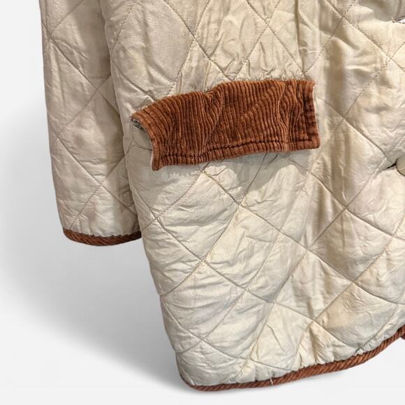 Vintage 90s Selene Sport Silk Quilted Barn Coat Corduroy Trim Heritage Preppy - Picture 6 of 9
